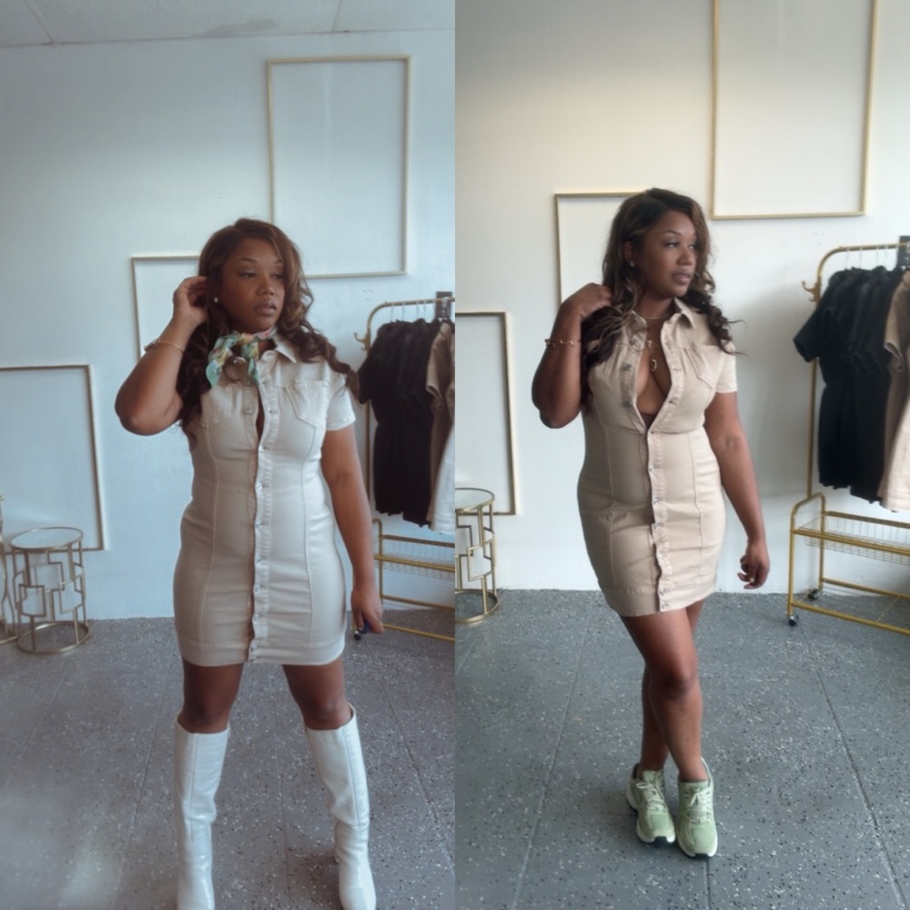 Denim  Beige Button-Down Dress